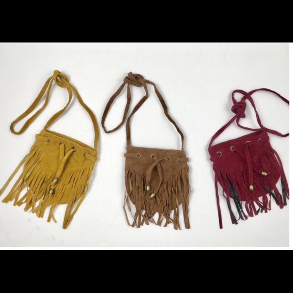 Girls mini boho shoulder bag (Color:  Maroon)